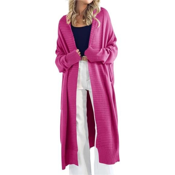 Womens Long Cardigan Sweaters with Pockets Dark Pink - Picture 1 of 5
